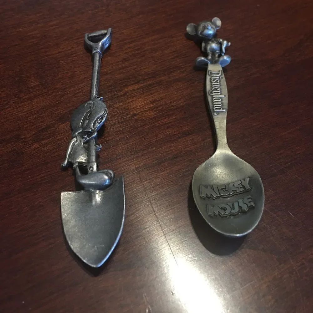 Pewter spoons tweetie bird Mickey Mouse Disneyland collectibles